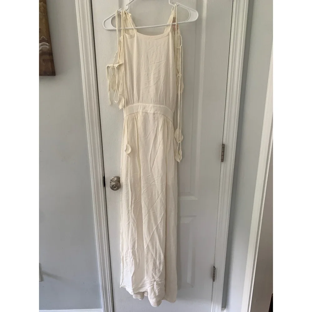 Tory Burch Ivory Cream Tie Shoulder V-Back Maxi Dress Size 2 Boho Resort